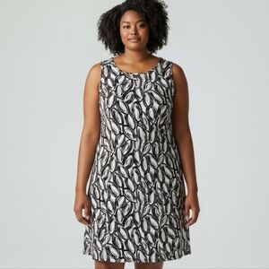 Dressbarn Womens Brown White Sleeveless Dress Back Zip Scoop Neck Size 16W